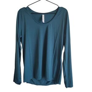 Core 10 Womens Sz L Long Sleeve T Shirt Dark Teal Blue Athletic Yoga